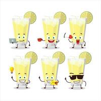 Lemonade cartoon character with various types of business emoticons vector