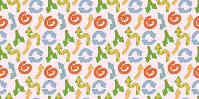 Direction indicators seamless pattern. Naive playful arrow pointers with vector texture in trendy retro style. Y2k aesthetic. Dynamic arrow signs for design