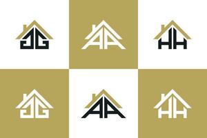 conjunto de letra gg,aa,hh logo diseño con casa ilusión concepto vector