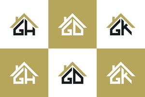 set of letter gh,gd,gk logo design with house illusration concept vector
