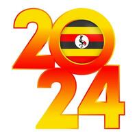 Happy New Year 2024 banner with Uganda flag inside. Vector illustration.