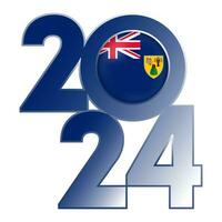 Happy New Year 2024 banner with Turks and Caicos flag inside. Vector illustration.