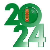 Happy New Year 2024 banner with Turkmenistan flag inside. Vector illustration.