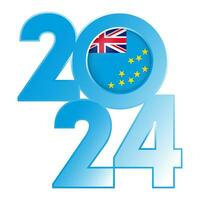 Happy New Year 2024 banner with Tuvalu flag inside. Vector illustration.