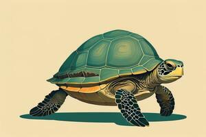 ilustración de un Tortuga en un verde antecedentes en dibujos animados estilo. ai generativo foto