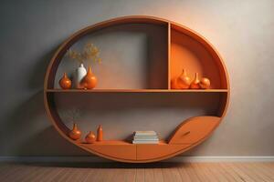 Bookshelf in scandinavian interior. ai generative photo