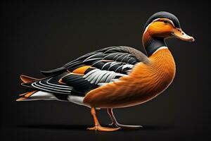 Beautiful duck on a solid color background. ai generative photo