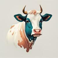 Illustration of a portrait of a cow on a grey background. ai generative photo