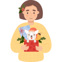 contento mujer con perro y regalo caja png