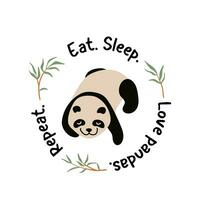 panda and bamboo card, poster, print. Flat, cartoon vector illustration