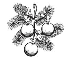 Christmas balls, hand drawn sketch. Symbol of Christmas and New Year. vector