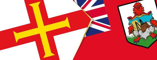 guernsey y islas Bermudas banderas, dos vector banderas
