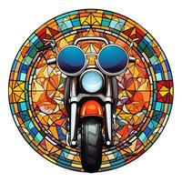 Motorbike Stained Glass window Illustration Vector Background Generated by AI photo