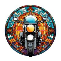 Motorbike Stained Glass window Illustration Vector Background Generated by AI photo