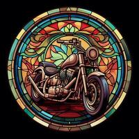 Motorbike Stained Glass window Illustration Vector Background Generated by AI photo