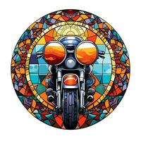 Motorbike Stained Glass window Illustration Vector Background Generated by AI photo