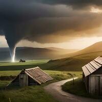 Rare visual graphics Tornadoes and hurricanes ravage rural homes in the desert, destroying residential areas. great for websites, blogs etc. Concept of generative ai photo