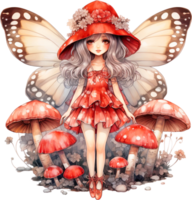 AI Generative Watercolor Enchanted Mushroom Fairies clipart House Fantasy Fairyland Cute Forest Fairy Fly Agaric girl gnome Floral Little Fairies Sublimation png