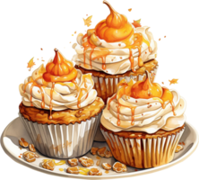 AI Generative Watercolor Fall Dessert Clipart Delicious Fall Pumpkin Spice Holiday Treats Thanksgiving Cozy Autumn Sweet png