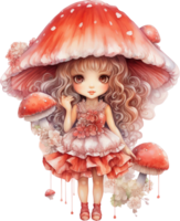 AI Generative Watercolor Enchanted Mushroom Fairies clipart House Fantasy Fairyland Cute Forest Fairy Fly Agaric girl gnome Floral Little Fairies Sublimation png
