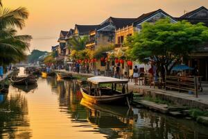 Old town of Hoi An in Vietnam, Hoi An ancient town riverfront, AI Generated photo