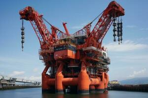 Large industrial crane in the port of Gdansk, Poland. heavy lift crane vessel, AI Generated photo