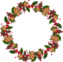 Christmas wreath illustration on transparent background. png
