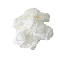 Top view of single screwed or crumpled tissue paper or napkin in strange shape after use in toilet or restroom isolated on white background with clipping path photo