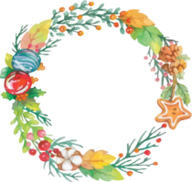 Christmas wreath illustration on transparent background. png