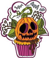 Hand drawn cartoon doodle of cupcake Halloween pumpkin vector