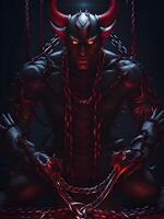 dark red devil with chains photo