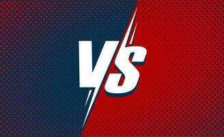 Vs or versus text poster for battle or fight game vector flat cartoon design with halftone red and dark blue background