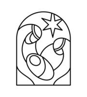 Navidad vector cristiano icono bebé Jesús con María y Joseph con estrella. religioso natividad escena de logo ilustración bosquejo. garabatear mano dibujado con negro líneas aislado en blanco antecedentes