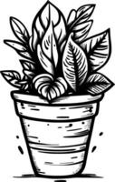 black and white illustration of a pot with plant. photo