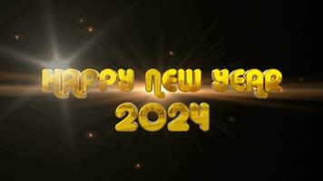 contento nuevo año 2024 texto en oro color aislado en negro antecedentes con fuegos artificiales video