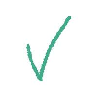 Cute green doodle element isolated on white background. Hand-drawn checkmark, upvote, approval. vector