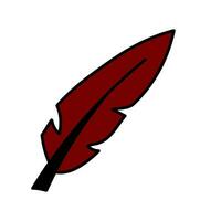 Cute doodle illustration in flat style, red magic feather isolated on white background. Witch items, witchcraft. vector