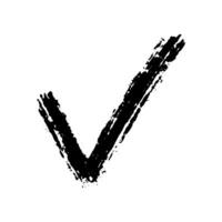 Thin grunge graphic sign isolated on white background. Black textured checkmark element, confirmation and approval, upvote. vector