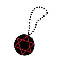 Cute doodle illustration in flat style, black pendant with red pentagram isolated on white background. Witch items, witchcraft. vector