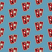 Cute doodle illustration in flat style, seamless pattern red tarot cards on blue background, fortune telling. Witch items, witchcraft. vector
