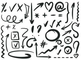 Hand drawn arrows, shapes and signs for notes and diary vector