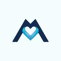 m logo with heart vector