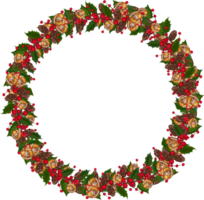 Christmas wreath illustration on transparent background. png