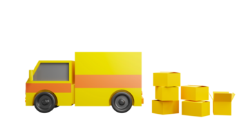 3D rendering of delivery truck with parcel boxes png