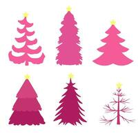 a set of different Christmas trees with a star on top. vector illustration. Pink Christmas trees