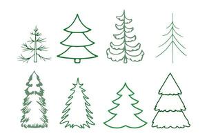 conjunto de ilustraciones de Navidad árbol garabatos, un vector bosquejo línea. verde Navidad arboles