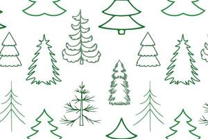 seamless pattern with green Christmas trees. gift wrapping. vector illustration. line style