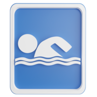 Swimming pool sign clipart flat design icon isolated on transparent background, 3D render road sign and traffic sign concept png