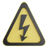 Beware high voltage sign clipart flat design icon isolated on transparent background, 3D render road sign and traffic sign concept png