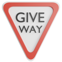 Give way sign clipart flat design icon isolated on transparent background, 3D render road sign and traffic sign concept png